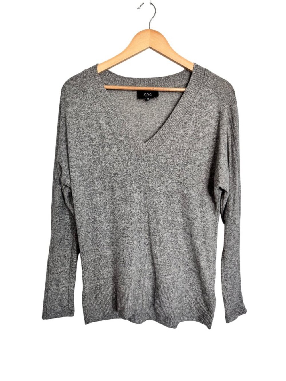 Anthropologie COA Womens Heather Gray V-Neck Sweater XS Rayon Blend Classic Soft